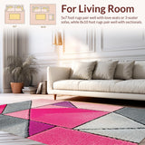 Ultra Soft Area Rug, Non Slip, Stain Resistant, Washable Area Rugs for Living Room, Bedroom, Geometric Pink Grey Plush Nursery Carpet(Pink)