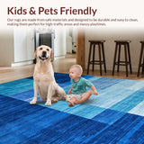 Ultra Soft Area Rug, Non Slip, Stain Resistant, Washable Area Rugs for Living Room, Bedroom, Elegant Modern Linear Artistry(Blue)