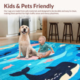 Ultra Soft Area Rug, Non Slip, Stain Resistant, Washable Area Rugs for Living Room, Bedroom, Charming Aquatic Fantasy Aesthetic(Blue)