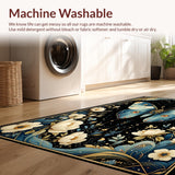 Ultra Soft Area Rug, Non Slip, Stain Resistant, Washable Area Rugs for Living Room, Bedroom, Retro Black Luna Moth Design(Blue)