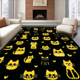 Ultra Soft Area Rug, Non Slip, Stain Resistant, Washable Area Rugs for Living Room, Bedroom, Charming Playful Cat Illustration(Black)