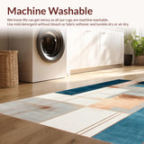 Ultra Soft Area Rug, Non Slip, Stain Resistant, Washable Area Rugs for Living Room, Bedroom, Modern Metallic Accents with Abstract Copper Toned Linework(Blue)