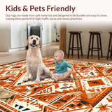Ultra Soft Area Rug, Non Slip, Stain Resistant, Washable Area Rugs for Living Room, Bedroom, Aztec-Inspired Earthy Tones(Orange)