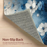 Ultra Soft Area Rug, Non Slip, Stain Resistant, Washable Area Rugs for Living Room, Bedroom, Modern Boho Flower Area with Layered Blue Grey Cream Petal Art Print(Blue)