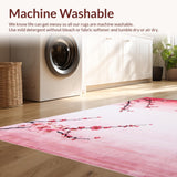 Ultra Soft Area Rug, Non Slip, Stain Resistant, Washable Area Rugs for Living Room, Bedroom, Sakura Floral Watercolor Aesthetic(Pink)