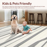 Ultra Soft Area Rug, Non Slip, Stain Resistant, Washable Area Rugs for Living Room, Bedroom, Sophisticated Geometric Ivory Contrast(White)