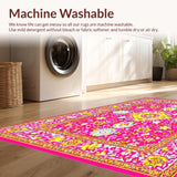 Ultra Soft Area Rug, Non Slip, Stain Resistant, Washable Area Rugs for Living Room, Bedroom, Artful Geometric Floral Composition(Pink)