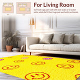 Ultra Soft Area Rug, Non Slip, Stain Resistant, Washable Area Rugs for Living Room, Bedroom, Playful Pastel Smiley Faces(Yellow)