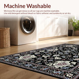Ultra Soft Area Rug, Non Slip, Stain Resistant, Washable Area Rugs for Living Room, Bedroom, Rustic Textured Floral Composition(Black)