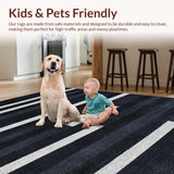 Ultra Soft Area Rug, Non Slip, Stain Resistant, Washable Area Rugs for Living Room, Bedroom, Modern Minimalist Striped Woven Rug With Dramatic Contrast Design(Black)