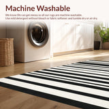 Ultra Soft Area Rug, Non Slip, Stain Resistant, Washable Area Rugs for Living Room, Bedroom, Handcrafted Monochromatic Striped Rug with Alternating Bands(Black)
