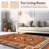 Ultra Soft Area Rug, Non Slip, Stain Resistant, Washable Area Rugs for Living Room, Bedroom, Distressed Tribal Geometric Elegance(Orange)