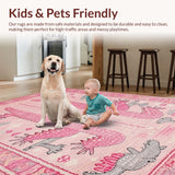 Ultra Soft Area Rug, Non Slip, Stain Resistant, Washable Area Rugs for Living Room, Bedroom, Playful Pastel Animal Aesthetic(Pink)