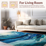 Ultra Soft Area Rug, Non Slip, Stain Resistant, Washable Area Rugs for Living Room, Bedroom, Playful Oceanic Octopus Art Runner Rug with Whale Silhouettes and Wave Motifs(Blue)