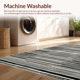 Ultra Soft Area Rug, Non Slip, Stain Resistant, Washable Area Rugs for Living Room, Bedroom, Contemporary Zebra Inspired Horizontal Stripe Design Floor Art Statement(Black)