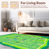 Ultra Soft Area Rug, Non Slip, Stain Resistant, Washable Area Rugs for Living Room, Bedroom, Vibrant Town Design Kids Car Play Mat(Green)