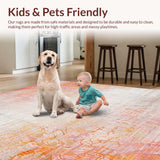 Ultra Soft Area Rug, Non Slip, Stain Resistant, Washable Area Rugs for Living Room, Bedroom, Blush and Pumpkin Rug with Abstract Floral Swirls(Ivory)