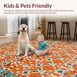 Ultra Soft Area Rug, Non Slip, Stain Resistant, Washable Area Rugs for Living Room, Bedroom, Luxurious Curved Trellis Composition(Orange)