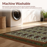 Ultra Soft Area Rug, Non Slip, Stain Resistant, Washable Area Rugs for Living Room, Bedroom, Deep Brown and Olive Green Abstract with Floral Geometric Designs(Green)