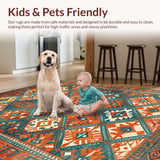 Ultra Soft Area Rug, Non Slip, Stain Resistant, Washable Area Rugs for Living Room, Bedroom, Sophisticated Ethnic Patterned Charm(Orange)