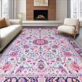 Ultra Soft Area Rug, Non Slip, Stain Resistant, Washable Area Rugs for Living Room, Bedroom, Boho Floral Burst in Soft Lilac(Pink)
