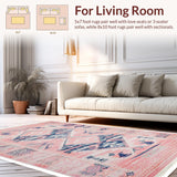 Ultra Soft Area Rug, Non Slip, Stain Resistant, Washable Area Rugs for Living Room, Bedroom, Vibrant Abstract Geometric Fusion(Pink)