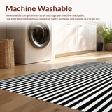 Ultra Soft Area Rug, Non Slip, Stain Resistant, Washable Area Rugs for Living Room, Bedroom, Contemporary Striped Runner Rug Featuring Bold Black and White Contrast Bands(Black)