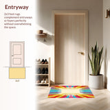 Ultra Soft Area Rug, Non Slip, Stain Resistant, Washable Area Rugs for Living Room, Bedroom, Geometric Burst Vibrant Multi Colors and Beige Hues(Yellow)