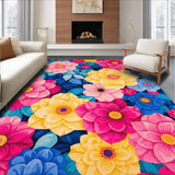 Ultra Soft Area Rug, Non Slip, Stain Resistant, Washable Area Rugs for Living Room, Bedroom, Whimsical Rainbow Blossom Theme(Pink)