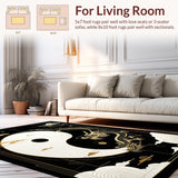 Ultra Soft Area Rug, Non Slip, Stain Resistant, Washable Area Rugs for Living Room, Bedroom, Artful Black and White Dragon Motif(Gold)