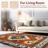 Ultra Soft Area Rug, Non Slip, Stain Resistant, Washable Area Rugs for Living Room, Bedroom, Vibrant Tribal Diamond Arrangement(Red)