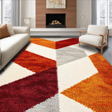 Ultra Soft Area Rug, Non Slip, Stain Resistant, Washable Area Rugs for Living Room, Bedroom, Rust Ivory Geometric Living Room Shag Rug(Orange)