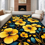 Ultra Soft Area Rug, Non Slip, Stain Resistant, Washable Area Rugs for Living Room, Bedroom, Playful Contemporary Blossom Motif(Yellow)