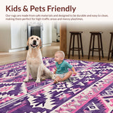Ultra Soft Area Rug, Non Slip, Stain Resistant, Washable Area Rugs for Living Room, Bedroom, Artful Pink and Gold Design Fusion(Purple)