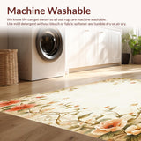 Ultra Soft Area Rug, Non Slip, Stain Resistant, Washable Area Rugs for Living Room, Bedroom, Vintage Inspired Retro Floral Boho Motifs(Beige)