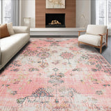 Ultra Soft Area Rug, Non Slip, Stain Resistant, Washable Area Rugs for Living Room, Bedroom, Radiant Soft Colorful Medallion Style(Pink)