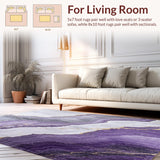 Ultra Soft Area Rug, Non Slip, Stain Resistant, Washable Area Rugs for Living Room, Bedroom, Contemporary Stone Rug Purple Veins on Grey Marble Inspired(Purple)