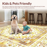 Ultra Soft Area Rug, Non Slip, Stain Resistant, Washable Area Rugs for Living Room, Bedroom, Eclectic Tiled Beauty(Gold)