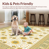 Ultra Soft Area Rug, Non Slip, Stain Resistant, Washable Area Rugs for Living Room, Bedroom, Fringe Beige Modern Inspired Design(White)