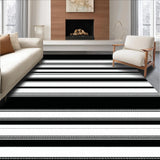 Ultra Soft Area Rug, Non Slip, Stain Resistant, Washable Area Rugs for Living Room, Bedroom, Large Layered Outdoor Rug with Striped Pattern for Front Porch(Black)