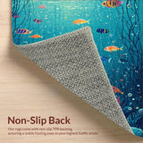 Ultra Soft Area Rug, Non Slip, Stain Resistant, Washable Area Rugs for Living Room, Bedroom, Oceanic Sensory Mat Marine Life & Bubbles Play Area Rug Design(Blue)