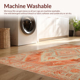 Ultra Soft Area Rug, Non Slip, Stain Resistant, Washable Area Rugs for Living Room, Bedroom, Earthy Tones Distressed Floral Motif(Orange)