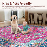 Ultra Soft Area Rug, Non Slip, Stain Resistant, Washable Area Rugs for Living Room, Bedroom, Vintage Textured Geometric Tapestry(Pink)