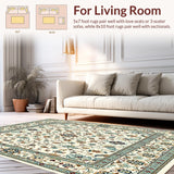 Ultra Soft Area Rug, Non Slip, Stain Resistant, Washable Area Rugs for Living Room, Bedroom, Neutral Toned Area With Vintage Inspired Ornate Medallion(Beige)
