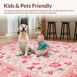 Ultra Soft Area Rug, Non Slip, Stain Resistant, Washable Area Rugs for Living Room, Bedroom, Unique Artistic Floral Embellishment(Pink)