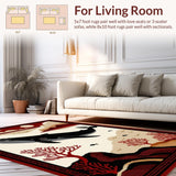 Ultra Soft Area Rug, Non Slip, Stain Resistant, Washable Area Rugs for Living Room, Bedroom, Artistic Red Nautical Illustration(Red)