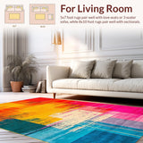 Ultra Soft Area Rug, Non Slip, Stain Resistant, Washable Area Rugs for Living Room, Bedroom, Dynamic Color Burst Abstract Motif(Orange)