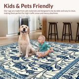 Ultra Soft Area Rug, Non Slip, Stain Resistant, Washable Area Rugs for Living Room, Bedroom, Handcrafted Beige & Indigo Tulip Area(Blue)