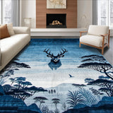 Ultra Soft Area Rug, Non Slip, Stain Resistant, Washable Area Rugs for Living Room, Bedroom, Elegant Blue Ethnic Animal Print(Blue)