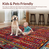 Ultra Soft Area Rug, Non Slip, Stain Resistant, Washable Area Rugs for Living Room, Bedroom, Lively Handcrafted Ethnic Arrangement(Red)